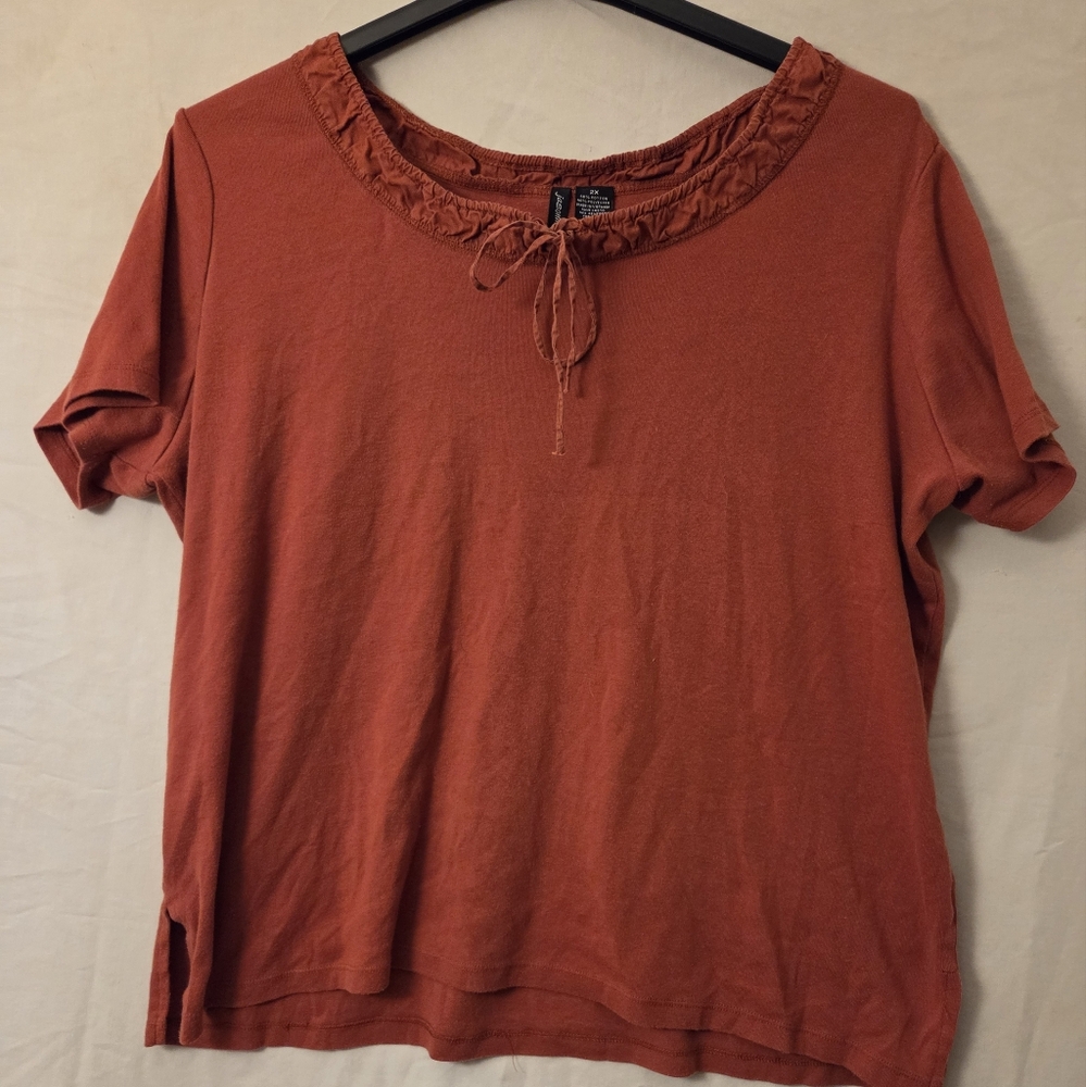 Jason Maxwell Orange Ruffled Tie Front Tee